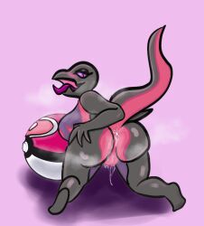 2d anthro anus ass_focus blush breasts bubble_butt cum cum_in_ass cum_in_pussy fat_ass female female_anthro female_focus female_only glistening_body hand_on_butt large_breasts lizard love_ball open_mouth pink_background pink_nipples pokémon_(species) pokeball pokemon pokemon_(species) presenting_hindquarters pussy pussy_juice pussy_juice_drip reptile salazzle scalie seductive seductive_pose spread_legs thick thick_thighs tongue tongue_out visible_breath