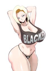 1girls alternate_version_available android_18 blacked blacked_clothing blonde blonde_female blonde_hair blonde_hair_female blue_eyes blue_eyes_female cameltoe cleavage curvy dragon_ball erect_nipples female gigantic_breasts gtsn17 huge_areolae huge_ass powkasa puffy_nipples raceplay short_hair short_hair_female thick_hips voluptuous wide_hips yellow_hair