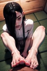 ai_generated aigeneratedp barefoot feet foot_fetish footjob ghost_girl horror_(theme) pov the_ring toes yamamura_sadako