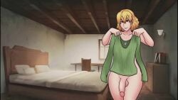 1futa 2d 2d_animation animated balls bed bedroom big_penis blonde_futa blonde_hair blonde_hair_futa bottomless clothing covering_own_breast futa_only futadomworld futanari game_cg green_sweater hair_between_eyes holding_jumper holding_sweater human indie_game light-skinned_futanari light_skin mallory_(futadomworld) mp4 neck_length_hair no_sound nude purple_eyed_futa purple_eyes short_playtime short_video shorter_than_30_seconds solo solo_futa standing sweater tagme testicles video video_game_character video_game_franchise xxxx52