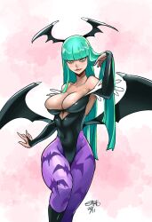 1girls 2021 alternate_color bat_print black_boots black_bridal_gauntlets black_elbow_gloves black_thong_leotard black_wings boots breasts bridal_gauntlets cleavage clothing darkstalkers demon_girl demon_wings elbow_gloves female female_only green_hair head_wings hime_cut humanoid large_breasts light-skinned_female light_skin long_eyelashes long_hair looking_at_viewer membranous_wings morrigan_aensland no_sex non-nude pantyhose purple_pantyhose seductive_smile sirk-9 solo solo_female standing succubus tagme thong_leotard turquoise_hair yellow_eyes