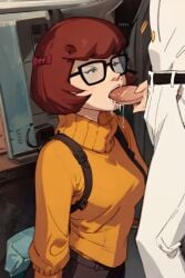 ai_generated aigeneratedp blowjob glasses male_focus scooby-doo scooby-doo!_mystery_incorporated sucking sucking_penis sucking_tip velma_dinkley velma_dinkley_(mystery_incorporated)