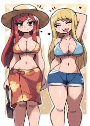 2girls breasts erza_scarlet fairy_tail female lucy_heartfilia red_eyes sarong thighs tony_welt yellow_hair