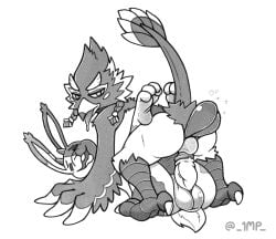 1mp amazon_position anthro ass avian avian_feet balls bec_the_rabbit bird breath_of_the_wild butt_markings cheek_tuft claws closed_eyes drooling_tongue duo facial_tuft feather_hands feathered_ears feathers foreskin genitals greyscale humanoid_genitalia humanoid_penis interspecies lagomorph legs_around_partner leporid looking_at_penetration looking_back lying male male/male mammal markings monochrome multicolored_ears narrowed_eyes nintendo on_back open_mouth open_smile penetration penile penile_penetration penis penis_in_penis rabbit retracted_foreskin revali sex signature simple_background smile tail_feathers the_legend_of_zelda toe_claws toe_curl tongue tongue_out tuft two_tone_ears two_tone_face urethral urethral_bulge urethral_penetration yaoi