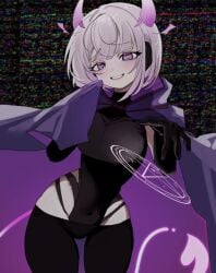 artificial_intelligence busty cyberpunk demon_tail dressed futuristic horns indie_virtual_youtuber motherv3 neon_lights virtual_youtuber vtuber