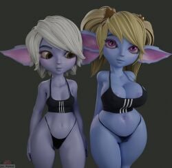 3d big_breasts bra breast_envy female jos_bobot league_of_legends monster_girl panties poppy solo_female tagme tristana twintails yordle