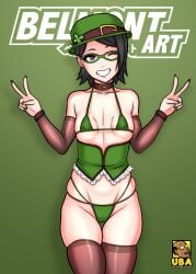 belmont black_hair boruto:_naruto_next_generations double_v female flat_chest glasses micro_bikini naruto naruto_(series) peace_sign sarada_uchiha short_hair smile smiling smiling_at_viewer teenager thick_thighs thighhighs thighs v_sign winking_at_viewer