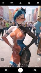 ai_generated angry anime_style ap2-ai-artist body_paint bodypaint completely_naked completely_nude crowd embarrassed exhibitionism exhibitionist female hand_on_hip hi_res high_resolution humiliation medium_breasts mohawk naked nude original original_character penalty_game public_humiliation yellow_eyes