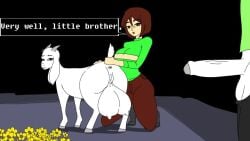 1boy 2girls 2girls1boy aged_up animal animated anthro asriel_dreemurr breast_grab breast_play breast_squish breasts brown_eyes brown_hair caprine chara crotchboobs cum cum_while_sucking doggy_style english_text erection female female/female female_feral female_human female_on_feral feral flower furry goat huge_breasts human_female insaneanimus interspecies lying male male/female male_on_feral mp4 on_back oral penetration penis plant pussy rape rear_view sex sound spanish spanish_voice_acting standing sucking sucking_nipples tagme tail_grab threesome trio undertale undertale_(series) vaginal vaginal_penetration video voice_acted what white_fur white_skin zoophilia