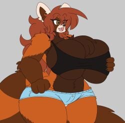 big_breasts breasts female furry jumney jumneyarts red_panda red_panda_girl thick_thighs wide_hips