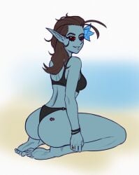 ass_tattoo azura_(elder_scrolls) big_ass blue_body blue_skin brown_hair daedra female morrowind ratopombo red_eyes the_elder_scrolls thong