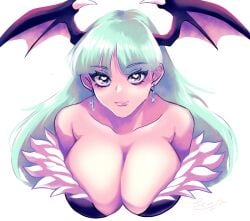 batwings clothed clothing darkstalkers female female_only head_wings large_breasts morrigan_aensland skm_nnm solo succubus tagme