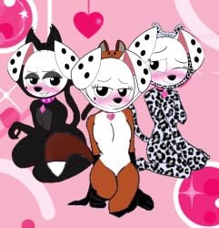 blush blushing breasts cute dallas_(101_dalmatians) deja_vu_(101_dalmatians) destiny_(101_dalmatians) fox fox_costume harvey01. harvey01._(artist) horny_female panther siblings small_breasts snow_leopard triple_d_(101_dalmatians) triplets wide_hips young