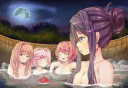 4girls boobs breasts bruuno bruunoscp cleavage closed_eyes doki_doki_literature_club eyes_closed female female_only green_eyes hair_intakes hot_spring long_hair monika_(doki_doki_literature_club) moon natsuki_(doki_doki_literature_club) pink_hair purple_hair sayori_(doki_doki_literature_club) strawberry_blonde_hair tagme yuri_(doki_doki_literature_club)