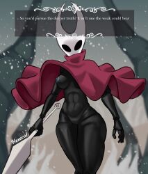 absurd_res anthro areolae arthropod big_boobs big_breasts blue_nipples breasts cloak cloak_only clothing erect_nipples female fit fit_female hexecat hi_res hollow_knight hornet_(hollow_knight) mask nipples solo standing tall tall_female team_cherry thick_thighs vagina