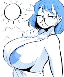 1girls 2023 areola_slip areolae bangs big_areola big_breasts big_nipples blue_hair breasts busty clothed clothed_female clothes clothing dark_nipples edalv edolov erect_nipples eyelashes eyewear female female_only glasses hair half-closed_eyes halftone hand_on_chest heat_(temperature) hi_res huge_areolae huge_breasts huge_nipples human large_areolae large_breasts looking_at_viewer medium_hair narrowed_eyes nipple_bulge nipple_slip nipples no_bra original original_character outdoors partially_colored round_glasses side_view sideboob solo straight_hair sun sweat sweatdrop sweaty_breasts tank_top topwear