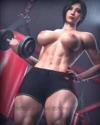 1girls 3d abs absurdres ada_wong ada_wong_(adriana) asian asian_female ass big_ass big_breasts biohazard black_hair black_nail_polish black_nails breasts capcom casual female female_only fit fit_female gym highres muscular muscular_female muscular_woman nail_polish nerohunter6 pale_skin realistic resident_evil resident_evil_4 resident_evil_4_remake short_hair shorts solo solo_female thick_thighs toned toned_female topless topless_female weightlifting weights