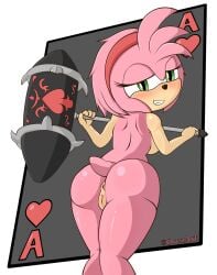 1girls ace_of_hearts ace_of_spades amy_rose anthro anus breasts completely_nude completely_nude_female female female_only furry hammer holding holding_hammer looking_at_viewer looking_back naked naked_female nude nude_female orez_art orezart pussy smile solo solo_female sonic_(series)