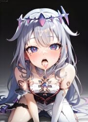 ai_generated blush crystal cum cum_in_mouth hololive hololive_english hololive_english_-advent- kneeling koseki_bijou open_mouth purple_crystal stable_diffusion tongue_out virtual_youtuber