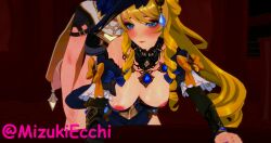 3d 3d_hentai_beauties 3d_model aether_(genshin_impact) ahe_gao black_hat blonde_hair blonde_hair_female blue_eyes breasts eyes_open female_human genshin_impact gloves hat hentai_heroes koikatsu koikatsu! mizukiecchi navia_(genshin_impact) patreon younger_female younger_male