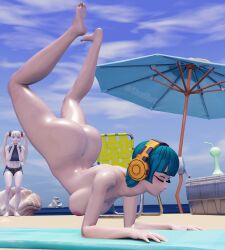 2girls 3d ass barefoot beach beach_chair being_watched big_ass blender blonde_hair bob_cut breasts bubble_butt closed_eyes completely_nude completely_nude_female cyan_hair exhibitionism feet feet_up female female_only flexible fortnite full_body headphones legs legs_up lennox_rose_(fortnite) light-skinned_female light_skin long_hair naked naked_female nipples nude nude_female outdoor_nudity outdoors outside pale_skin public public_nudity red_eyes relaxing sand sea short_hair skulrot sky soles thighs toes towel twintails two_tone_hair umbrella yuki_(fortnite)