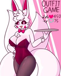 87_g0d 9_tails bae_(87_g0d) big_ears black_eyes collar furry furry_ears furry_female furry_only furry_tail game heart heart_icon kitsune pink_background pink_eyes retweet_icon text twitter white_background white_body white_fur white_hair