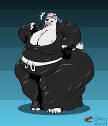 animal_transformation blaze_koopa bleach claws cleavage female_only furry grey_hair human_to_anthro kotetsu_isane open_mouth polar_bear solo transformation weight_gain white_fur