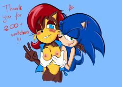 archie_comics blush breast_grab breast_play breast_squish breasts dawnelle duo eulipotyphlan female fur gesture ground_squirrel hand_on_breast heart hedgehog male male/female mammal nipples rodent sally_acorn sciurid sega sonic_(series) sonic_the_hedgehog sonic_the_hedgehog_(archie) sonic_the_hedgehog_(comics) sonic_the_hedgehog_(series) squish tongue tongue_out v_sign