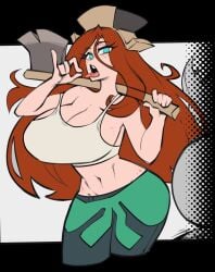 1girls axe big_breasts blowjob_gesture blue_eyes breasts cleavage cyan_eyes disney disney_channel disney_xd fellatio_gesture freckles freckles_on_ass freckles_on_breasts freckles_on_butt freckles_on_chest freckles_on_face freckles_on_shoulders freckles_on_thighs gerph gravity_falls hat huge_boobs huge_breasts large_boobs large_breasts long_hair long_hair_female red_hair solo tongue wendy_corduroy