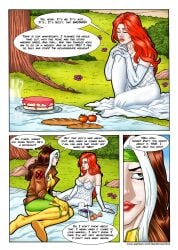 2girls brunette clothing comic comic_page female garden human human_only jean_grey leandro_comics marvel marvel_comics multiple_girls nature outdoors red_hair rogue_(x-men) tagme x-men