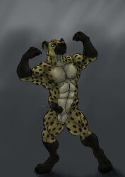 absurd_res anthro bodily_fluids erection flexing genital_fluids hi_res hyena lancethewereyena male mammal nude precum sample solo werecreature wereyeen wereyena ych