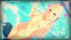1girls 3d bare_midriff bare_thighs breasts camera_view completely_nude completely_nude_female edelgard_von_hresvelg female female_only filming fire_emblem fire_emblem:_three_houses from_above gesture heart hyd light-skinned_female long_hair looking_at_viewer looking_up medium_breasts midriff navel nintendo nipples nude nude_female ocean open_mouth outdoors pink_eyes smile solo standing standing_in_water thighs v wet white_hair