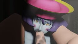 3d 3d_(artwork) asian asian_female blowjob blue_skin capcom darkenedrose darkstalkers hsien_ko jiangshi leg_lock_fellatio lei-lei lei_lei oral_sex purple_hair purple_skin self_upload straight yellow_eyes