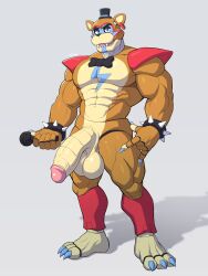 1boy 2023 3_toes 5_fingers animatronic balls bara barazoku bear big_balls big_penis claws completely_nude e-zoid fat_cock five_nights_at_freddy's five_nights_at_freddy's:_security_breach gay glamrock_freddy_(fnaf) half-erect hi_res highres humanoid_genitalia humanoid_penis looking_at_viewer male male_focus male_only manly microphone muscular_male nude penis robot scottgames solo solo_male steel_wool_studios yaoi