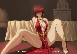 1girls artist_name barefoot bed bedroom big_breasts breasts clothing deviantart_logo dress evening_gown female female_only instagram_logo laditosbaldosa large_breasts legs_apart looking_at_viewer nabiki_tendo necklace patreon_logo pixiv_logo ranma_1/2 solo twitter_logo youtube_logo