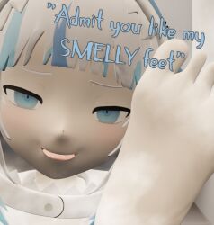 3d 3d_(artwork) darkenedrose dialogue feet foot_fetish foot_focus gawr_gura hololive hololive_english hololive_myth self_upload smell smelly smelly_feet virtual_youtuber