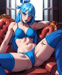 1girls ai_generated aqua_(konosuba) blue_hair female female_only headletzer kono_subarashii_sekai_ni_shukufuku_wo! looking_at_viewer sitting solo underwear