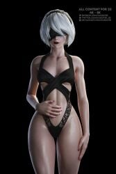 3d bikini black_lips black_lipstick blender breasts eye_contact female female_focus female_only gussster large_breasts nier:_automata pov thick_thighs thighs voluptuous_female wet wet_body wet_skin yorha_2b