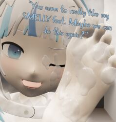 3d 3d_(artwork) cum_on_face cum_on_feet darkenedrose dialogue feet foot_fetish foot_focus gawr_gura hololive hololive_english hololive_myth self_upload smell smelly smelly_feet virtual_youtuber