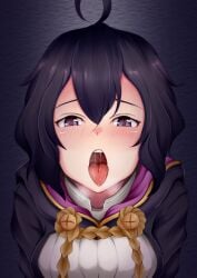 1girls black_hair breasts female female_only fire_emblem fire_emblem_awakening looking_at_viewer medium_breasts morgan_(fire_emblem) morgan_(fire_emblem)_(female) nintendo open_mouth pokokaki purple_eyes short_hair solo tongue tongue_out