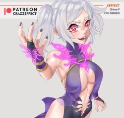 1girls alternate_costume armpits bare_thighs black_nails brand_of_the_defile breasts bridal_gauntlets center_opening cleavage crazzeffect dress evil_smile female female_only fire_emblem fire_emblem_awakening glowing_eyes grey_background grey_hair grima_(fire_emblem) hand_tattoo large_breasts looking_at_viewer medium_hair nail_polish navel nintendo open_mouth red_eyes revealing_clothes robin_(fire_emblem) robin_(fire_emblem)_(female) sleeveless sleeveless_dress smile solo tattoo thighs twintails upper_body