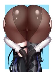 1girls amen_pose ass bending_over big_ass black_hair cameltoe clothed dat_ass female hololive hololive_english hololive_english_-advent- huge_ass light-skinned_female light_skin long_hair meme nerissa_ravencroft praise_da_booty_(meme) qiyarts thick_thighs tights virtual_youtuber