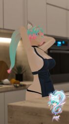 1girls 3d apron apron_only big_breasts breasts cat_ears cat_humanoid cat_tail catgirl female female_only kitchen multicolored_hair pink_hair pose sexy_armpits solo solo_female tease thick_ass thick_thighs virtual_reality vrchat vrchat_avatar vrchat_media yumivr
