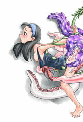 1girls arms_behind_back ass black_hair blue_headband blush breasts brown_eyes clothed_sex clothing female from_behind green_tentacles headband implied_penetration long_hair mizugi nipples one-piece_swimsuit open_mouth penetration penis_tentacles pink_tentacles purple_tentacles rape red_tentacles restrained rir school_swimsuit schoolgirl spread_legs swimsuit swimsuit_pull tears tentacle tentacles_under_clothes vaginal_penetration wide_eyed