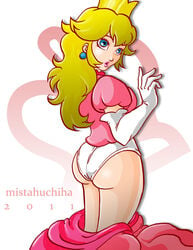 elbow_gloves female female_only from_behind gloves human mario_(series) mistahuchiha nintendo panties princess_peach solo undressing white_panties yellow_hair