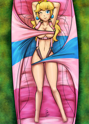 blonde_hair blue_eyes female female_only human kuroihoshi looking_at_viewer mario_(series) nintendo nipples nude princess princess_peach smile smiling solo winking