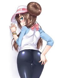 1girls ass ass_grab blue_eyes brown_hair female female_only grabbing_own_ass hair_buns hand_on_ass hand_on_butt human looking_at_viewer looking_back pantyhose pokemon rosa_(pokemon) sato3 shouni_(sato3) smile solo visor