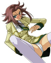 code_geass female gun holster kallen_stadtfeld nambu_pistol necktie panchira panties pantyshot photoshop red_hair school_uniform skirt spread_legs thighhighs thighs underwear weapon white_panties