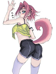 female as-special blue_eyess code_geass female headband kallen_stadtfeld looking_back lowres red_hair satou_atsuki short_hair tail thighhighs