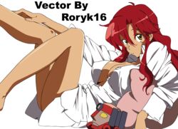 breasts cleavage dress_shirt female high_res highres large_breasts long_hair open_clothes open_shirt oppai red_hair shirt tengen_toppa_gurren_lagann transparent_background vector_trace yellow_eyes yoko_littner